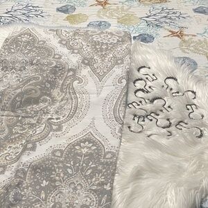 Paisley shower curtain Set in Gray and White with bronze hooks